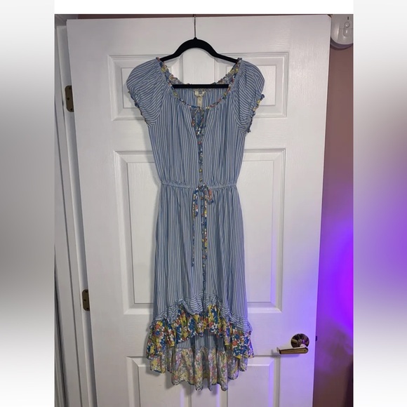 Matilda Jane Come Away With Me Dress Size XS Blue Stripe Floral Prairie Ruffle - Picture 1 of 4
